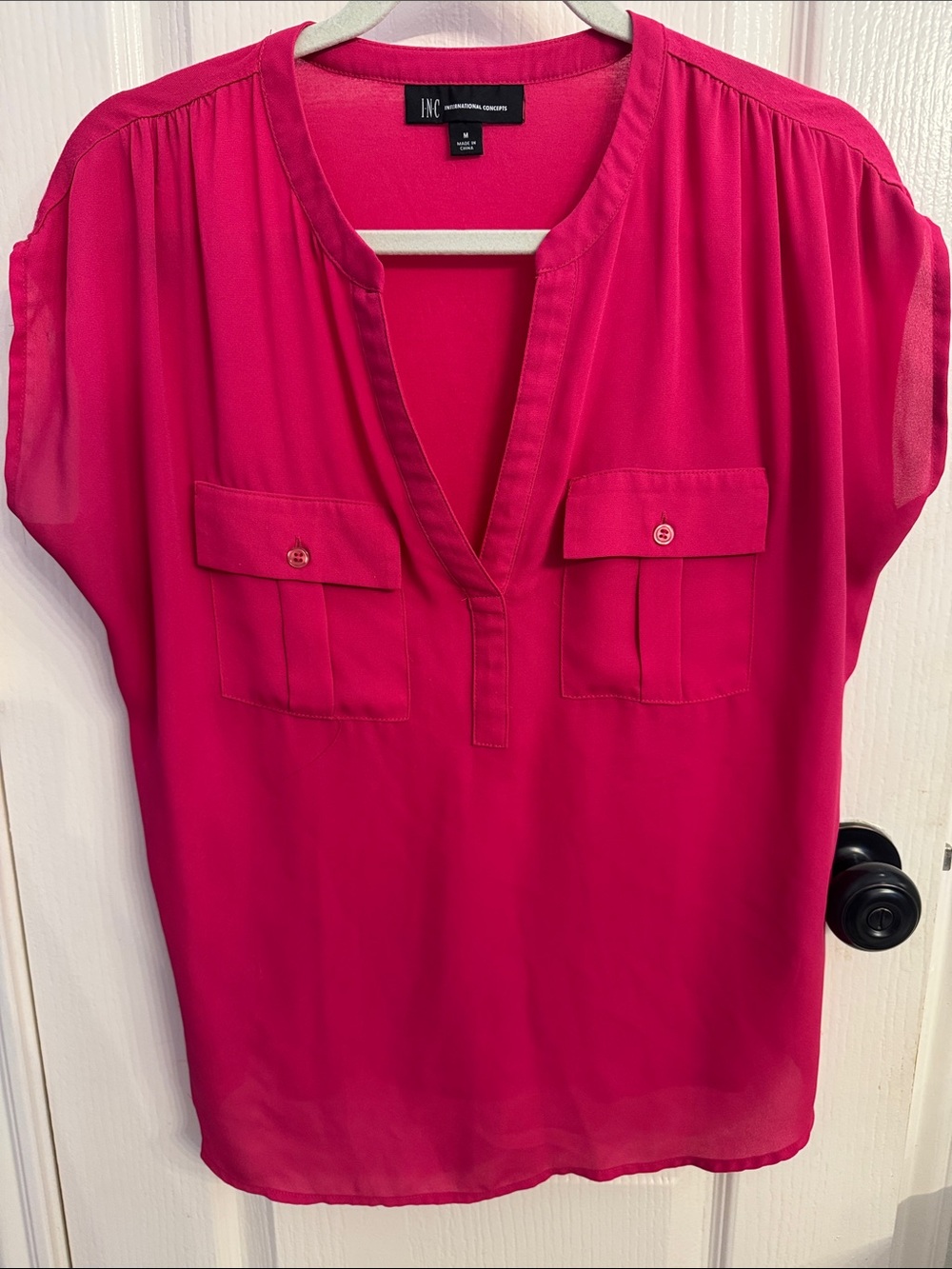 INC International Concepts Hot Pink Split-Neck Tunic Blouse